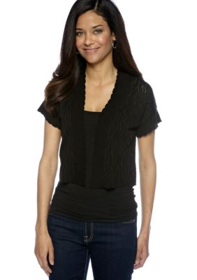 Kim Rogers Petite Short Sleeve Pointelle Shrug