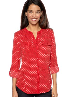 Kim Rogers&reg; Petite Patch Pocket Button Down Dot Print Shirt