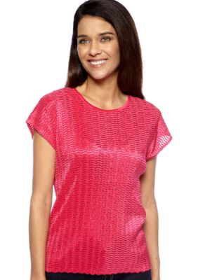Kim Rogers&reg; Petite Solid Crew Neck Texture Crinkle Shell