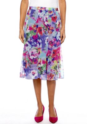 Kim Rogers Petite Printed Chiffon Trumpet Skirt