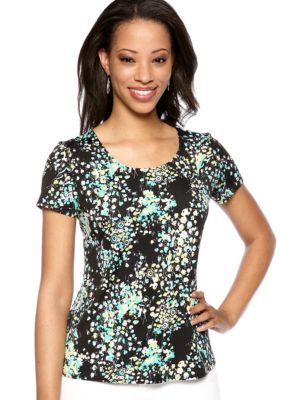 Kim Rogers&reg; Petite Printed Short Sleeve Crew Neck Tee