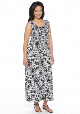 Kim Rogers Plus Size Sleeveless Printed Smocked Maxi Dress