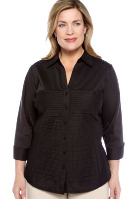 Kim Rogers Plus Size Tucked Front Mixed Media Blouse
