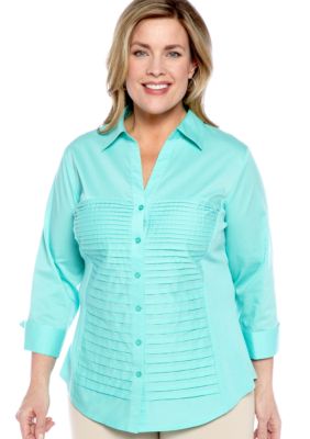 Kim Rogers Plus Size Tucked Front Mixed Media Blouse