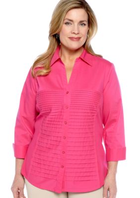 Kim Rogers&reg; Plus Size Tucked Front Mixed Media Blouse