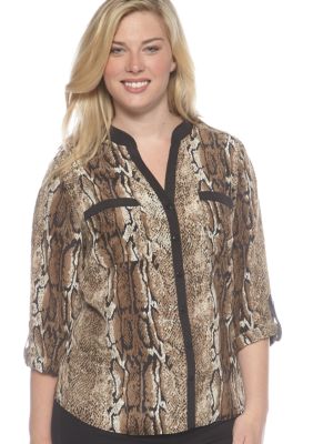 Kim Rogers Plus Size Printed Utility Shirt