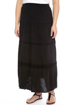 Kim Rogers Plus Size Solid Gauze Tiered Maxi Skirt