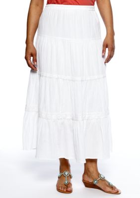 Kim Rogers Plus Size Solid Gauze Tiered Maxi Skirt
