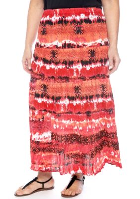 Kim Rogers Plus Size Printed 5-Tier Gauze Skirt