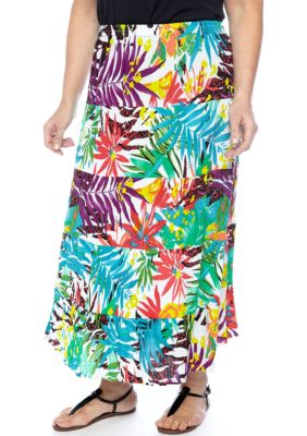 Kim Rogers Plus Size Printed 5-Tier Gauze Skirt