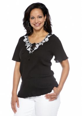 Kim Rogers Plus Size Solid Gauze Peasant Peplum Top