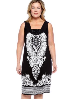 Kim Rogers Plus Size Printed Embellishment Dress