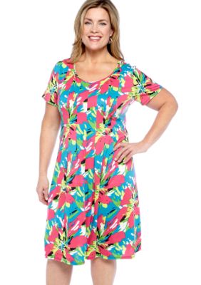 Kim Rogers Plus Size Printed Pleated Front Dress