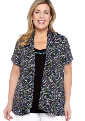 Kim Rogers Plus Size Printed ITY 2fer with Jeweled Inset