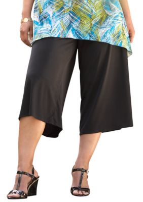 Kim Rogers Plus Size Solid Elastic Gaucho Crop
