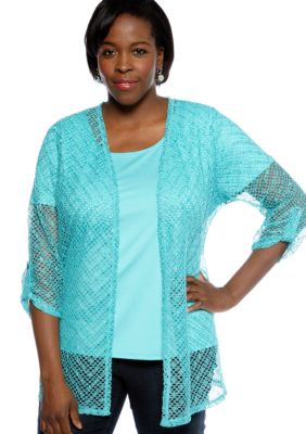 Kim Rogers Plus Size Lace Roll Tab Sleeve 2fer