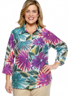 Kim Rogers Plus Size Floral Print 2Fer Burnout Blouse