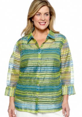 Kim Rogers Plus Size Stripe 2-in-1 Burnout Blouse
