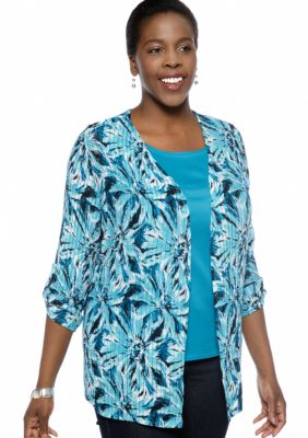 Kim Rogers Plus Size Printed Kang Kang 2fer Top