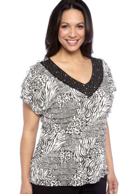 Kim Rogers Plus Size Printed Baby Eyelash Top