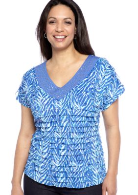 Kim Rogers Plus Size Printed Baby Eyelash Top