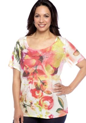 Kim Rogers Plus Size Floral Print Embellished Sublimation Top
