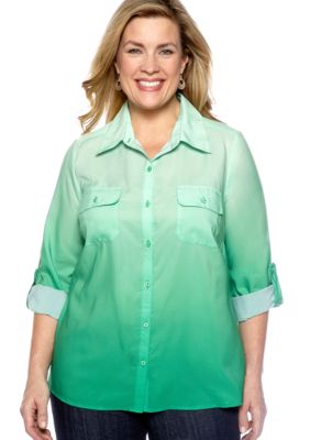 Kim Rogers Plus Size Ombre Printed Utility Blouse