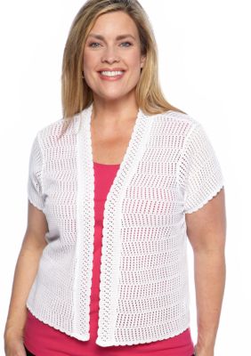Kim Rogers Plus Size Solid Short Sleeve Ruffle Shrug