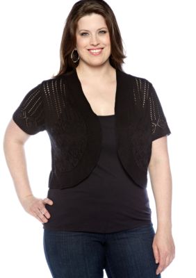 Kim Rogers Plus Size Cap Sleeve Pointelle Shrug
