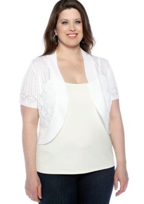 Kim Rogers Plus Size Cap Sleeve Pointelle Shrug