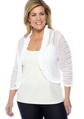 Kim Rogers Plus Size Ruffle Front Pointelle Cardigan