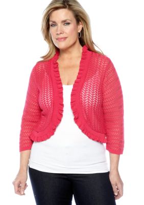 Kim Rogers Plus Size Ruffle Front Pointelle Cardigan