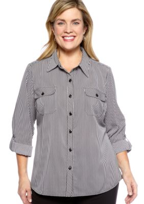 Kim Rogers Plus Size Vertical Stripe Blouse