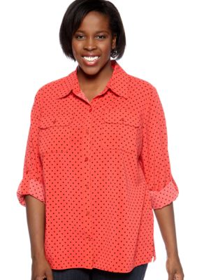 Kim Rogers Plus Size Polka Dot Utility Blouse