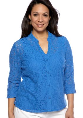 Kim Rogers Plus Size Lace Layered Button Down Top