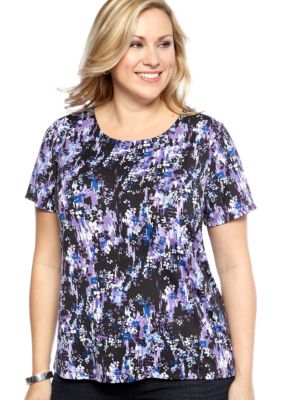 Kim Rogers Plus Size Printed Short Sleeve Knit Top
