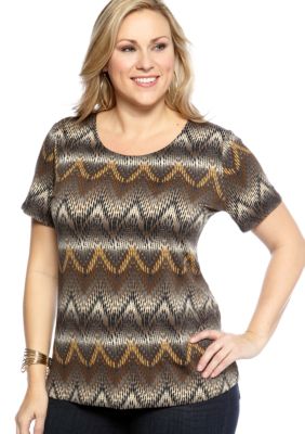 Kim Rogers Plus Size Printed Crew Neck Tee