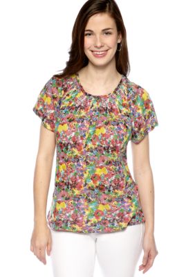 Kim Rogers Petite Floral Burnout Peasant Top