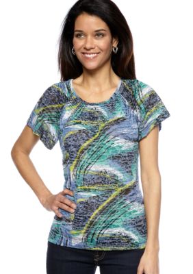 Kim Rogers Petite Short Sleeve Burnout Peasant Top