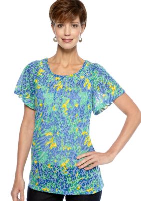 Kim Rogers Short Sleeve Peasant Printed Tee