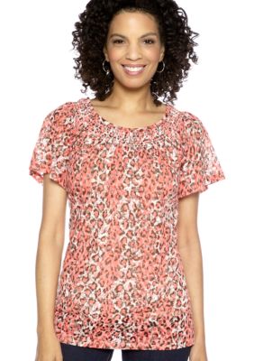 Kim Rogers Short Sleeve Peasant Burnout in Animal Print