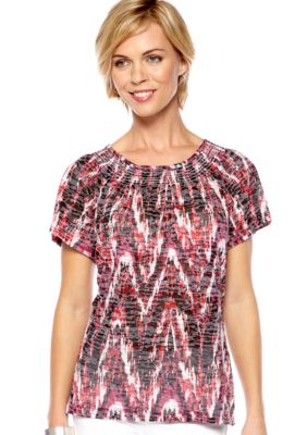 Kim Rogers Short Sleeve Burnout Zig Zag Top