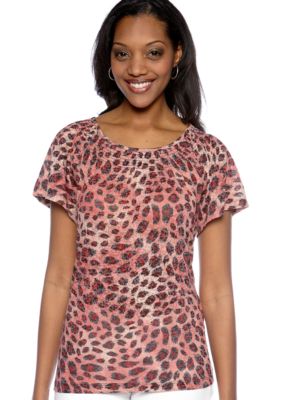 Kim Rogers Short Sleeve Peasant Cheetah Tee