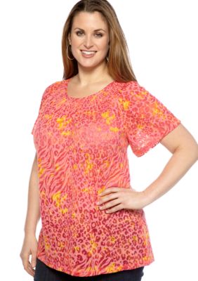 Kim Rogers Plus Size Wavy Skin Burnout Peasant Top