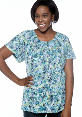 Kim Rogers Plus Size Floral Bouquet Burnout Peasant Top