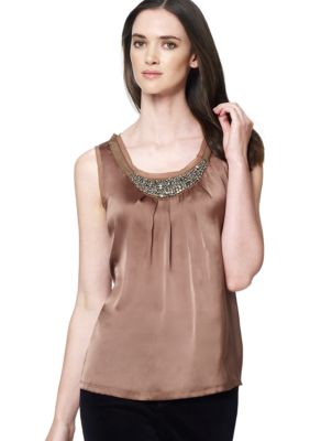 Jones New York Collection Embelished Pleated Tank