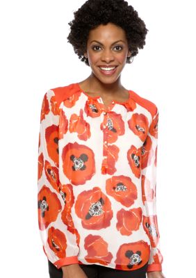 Jones New York Collection Long Sleeve Button Front Blouse