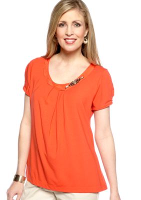 Jones New York Collection Cap Sleeve Scoop Neck Top