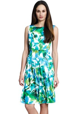 Jones New York Collection Plus Size Floral Pleated Boatneck Dress