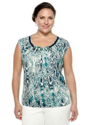 Jones New York Collection Plus Size Extended Shoulder Top with Embellishment